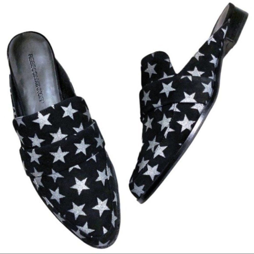 Rebecca Minkoff Shoes‎ 5 Black Mika Mule Stars Slides Galaxy Flats Silver Point